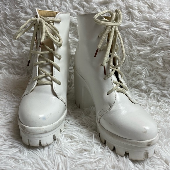 White Platform Lace-Up Heeled Booties - Picture 9 of 9